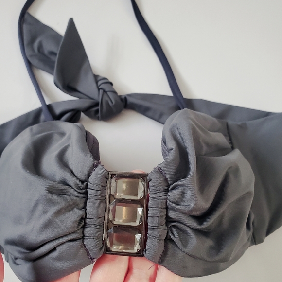 KENNETH COLE NY Bikini Top Gray Faceted Smokey Faux Stones Beachy Poolside Party - Picture 2 of 6